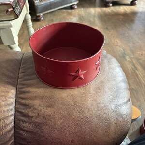 Primitive Rustic Red Metal Star Cutout Candle Pan Bowl